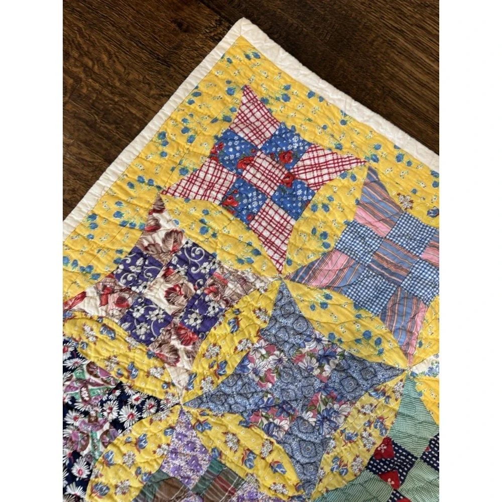 Vintage Handmade Patchwork Quilt Rob Peter to Pay Paul Twin 80x61 Hand Quilted